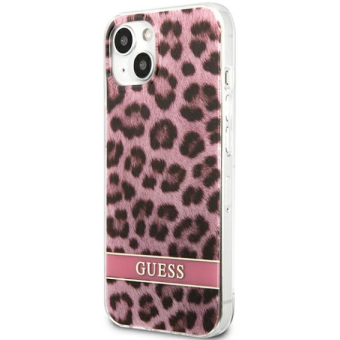 Plastové puzdro Guess na Apple iPhone 13 Pro Max GUHCP13XHSLEOP Leopard Electro Stripe ružové