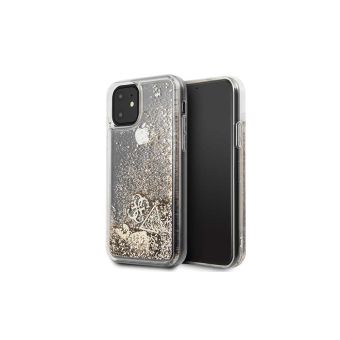 Plastové puzdro Guess na Apple iPhone 11 GUOHCN61GLHFLGO Charms 2 Liquid Glitter zlaté