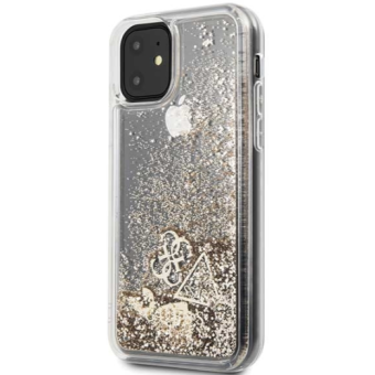 Plastové puzdro Guess na Apple iPhone 11 GUOHCN61GLHFLGO Charms 2 Liquid Glitter zlaté