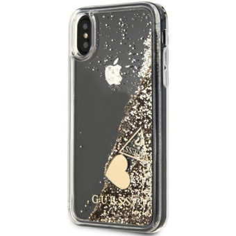 Plastové puzdro Guess na Apple iPhone X/XS GUOHCPXGLHFLGO Charms 2 Liquid Glitter zlaté