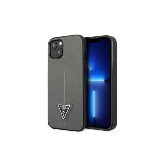 Plastové puzdro Guess na Apple iPhone 13 GUHCP13MPSATLG Saffiano Triangle strieborné