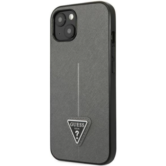 Plastové puzdro Guess na Apple iPhone 13 GUHCP13MPSATLG Saffiano Triangle strieborné