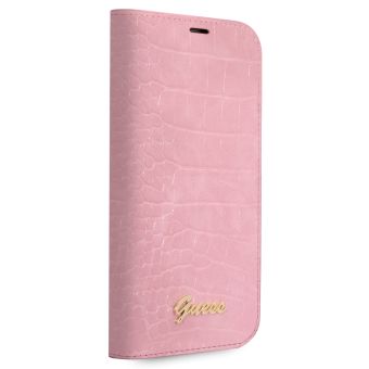 Diárové puzdro Guess na Apple iPhone 14 Plus GUBKP14MHGCRHP PU Croco ružové