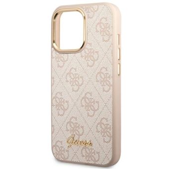 Puzdro Guess na Apple iPhone 14 GUHCP14SHG4SHP Metal Outline Script ružové