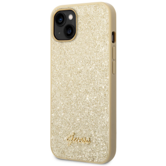 Kryt na Apple iPhone 14 Plus Guess Glitter Flakes Metal Logo GUHCP14MHGGSHD zlaté