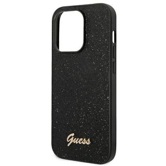 Kryt na Apple iPhone 14 Pro Max Guess Glitter Flakes Metal Logo GUHCP14XHGGSHK čierne