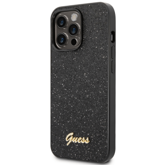 Kryt na Apple iPhone 14 Pro Max Guess Glitter Flakes Metal Logo GUHCP14XHGGSHK čierne