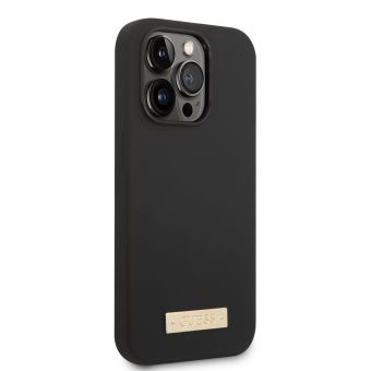Silikónové puzdro Guess na Apple iPhone 14 Pro GUHMP14LSBPLK Silicone Metal Logo MagSafe čierne