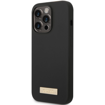 Silikónové puzdro Guess na Apple iPhone 14 Pro GUHMP14LSBPLK Silicone Metal Logo MagSafe čierne