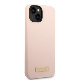 Silikónové puzdro Guess na Apple iPhone 14 Plus GUHMP14MSBPLP Silicone Metal Logo MagSafe ružové