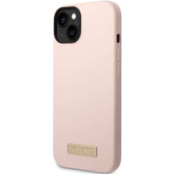 Silikónové puzdro Guess na Apple iPhone 14 Plus GUHMP14MSBPLP Silicone Metal Logo MagSafe ružové