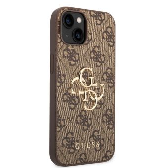 Plastové puzdro Guess na Apple iPhone 14 GUHCP14S4GMGBR 4G Metal Logo hnedé