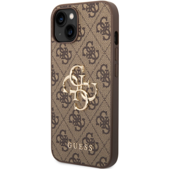 Plastové puzdro Guess na Apple iPhone 14 GUHCP14S4GMGBR 4G Metal Logo hnedé
