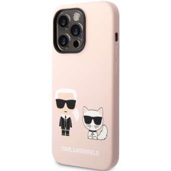 Silikónové puzdro Karl Lagerfeld na Apple iPhone 14 Pro Max KLHMP14XSSKCI Liquid Silicone Karl and Choupette MagSafe ružové