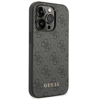 Plastové puzdro Guess na Apple iPhone 14 Pro Max GUHCP14XG4GFGR 4G Gold Logo sivé