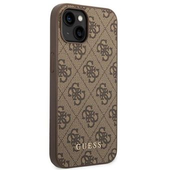 Plastové puzdro Guess na Apple iPhone 14 Plus GUHCP14MG4GFBR 4G Gold Logo hnedé