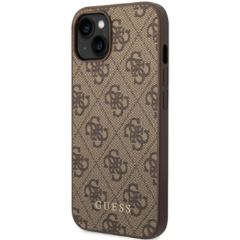 Plastové puzdro Guess na Apple iPhone 14 Plus GUHCP14MG4GFBR 4G Gold Logo hnedé
