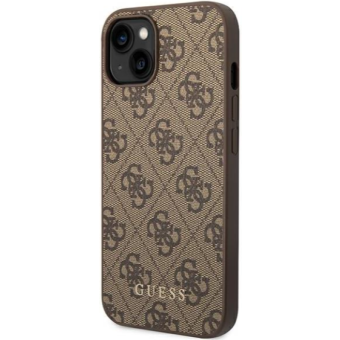 Plastové puzdro Guess na Apple iPhone 14 Pro GUHCP14LG4GFBR 4G Gold Logo hnedé