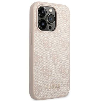 Plastové puzdro Guess na Apple iPhone 14 Pro GUHCP14LG4GFPI 4G Gold Logo ružové