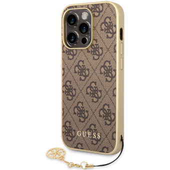 Plastové puzdro Guess na Apple iPhone 14 Pro GUHCP14LGF4GBR 4G Charms hnedé
