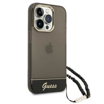 Plastové puzdro Guess na Apple iPhone 14 Pro Max GUHCP14XHGCOHK IML Electro Cam w. Strap Translucent čierne