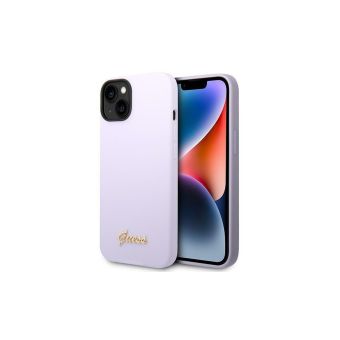 Silikónové puzdro Guess na Apple iPhone 14 GUHCP14SSLSMU Silicone Vintage Gold Logo fialové