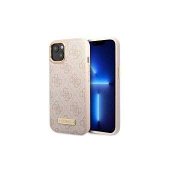 Plastové puzdro Guess na Apple iPhone 13 Pro GUHMP13LU4GPRP HC Magsafe 4G PU Logo Plate ružové