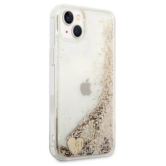 Plastové puzdro Guess na Apple iPhone 14 GUOHCP14SGLHFLGO Liquide Glitter Charms zlaté