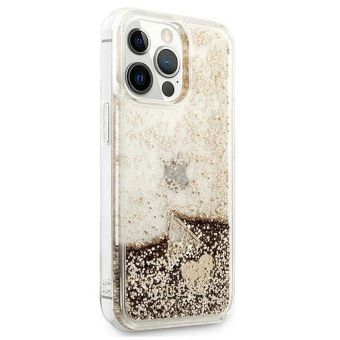 Plastové puzdro Guess na Apple iPhone 14 Pro Max GUOHCP14XGLHFLGO Liquide Glitter Charms zlaté
