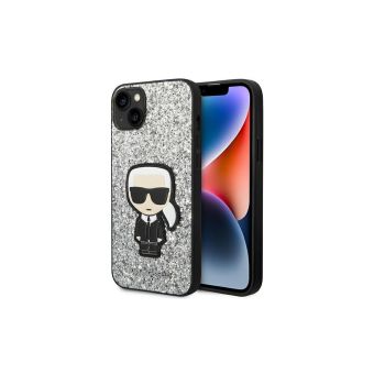 Plastové puzdro Karl Lagerfeld na Apple iPhone 14 KLHCP14SGFKPG HC Glitter Flakes Ikonik strieborné