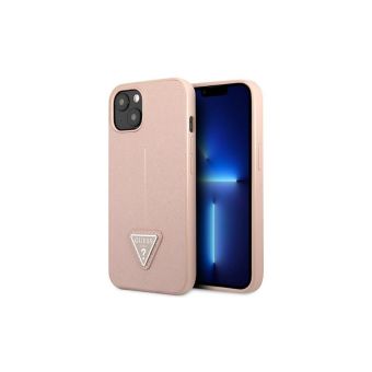 Plastové puzdro Guess na Apple iPhone 14 GUHCP14SPSATLP HC Saffiano PU Triangle ružové
