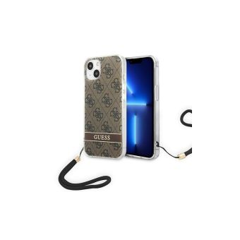 Plastové puzdro Guess na Apple iPhone 14 Plus GUOHCP14MH4STW Print 4G Cord hnedé