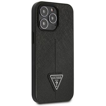 Plastové puzdro Guess na Apple iPhone 14 Pro Max GUHCP14XPSATLK HC PU Saffiano Triangle čierne