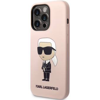 Silikónové puzdro Karl Lagerfeld na Apple iPhone 14 Pro KLHCP14LSNIKBCP Liquid Silicone Ikonik NFT ružové