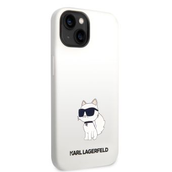 Silikónové puzdro Karl Lagerfeld na Apple iPhone 14 Plus KLHCP14MSNCHBCH Liquid Silicone Choupette NFT biele