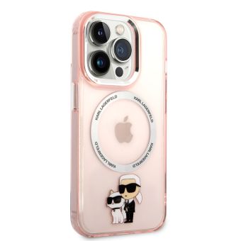Plastové puzdro Karl Lagerfeld na Apple iPhone 14 Pro KLHMP14LHNKCIP Karl and Choupette NFT MagSafe ružové