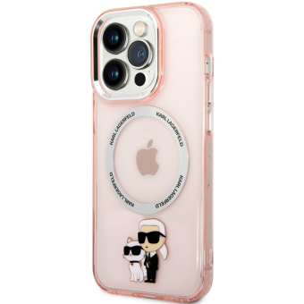 Plastové puzdro Karl Lagerfeld na Apple iPhone 14 Pro KLHMP14LHNKCIP Karl and Choupette NFT MagSafe ružové