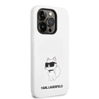 Silikónové puzdro Karl Lagerfeld na Apple iPhone 14 Pro Max KLHCP14XSNCHBCH Liquid Silicone Choupette NFT biele