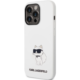 Silikónové puzdro Karl Lagerfeld na Apple iPhone 14 Pro Max KLHCP14XSNCHBCH Liquid Silicone Choupette NFT biele