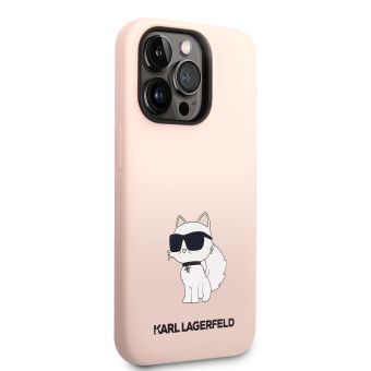 Silikónové puzdro Karl Lagerfeld na Apple iPhone 14 Pro KLHCP14LSNCHBCP Liquid Silicone Choupette NFT ružové