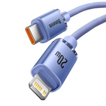 Kábel Baseus Crystal Shine Series CAJY000305, USB-C na Lightning, PD 20W, 2.0 m, fialový