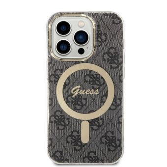 Set plastové puzdro a nabíjačka Guess na Apple iPhone 14 Pro Max GUBPP14XH4EACSK Magsafe 4G zlato-čierna