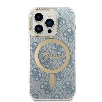 Set plastové puzdro a nabíjačka Guess na Apple iPhone 14 Pro GUBPP14LH4EACSB Magsafe 4G zlato-modrá