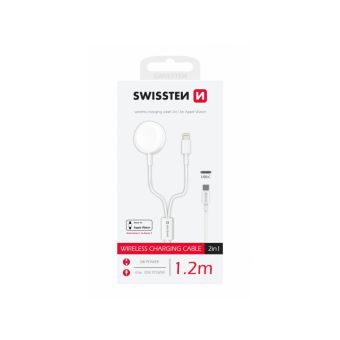 Kábel Swissten 2v1 na Apple Watch, Lightning/USB-C 5W, 1,2m, biely
