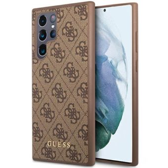 Plastové puzdro Guess na Samsung Galaxy S23 Ultra 5G S918 GUHCS23LG4GFBR 4G Metal Gold Logo hnedé