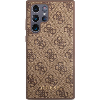 Plastové puzdro Guess na Samsung Galaxy S23 Ultra 5G S918 GUHCS23LG4GFBR 4G Metal Gold Logo hnedé