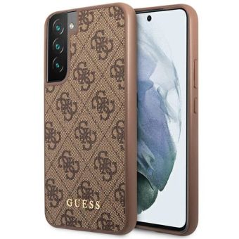 Plastové puzdro Guess na Samsung Galaxy S23+ 5G S916 GUHCS23MG4GFBR 4G Metal Gold Logo hnedé