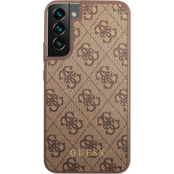 Plastové puzdro Guess na Samsung Galaxy S23+ 5G S916 GUHCS23MG4GFBR 4G Metal Gold Logo hnedé