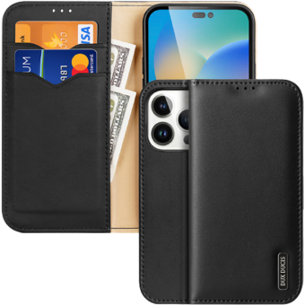 Diárové puzdro na Apple iPhone 14 Pro Dux Ducis Hivo Leather Flip čierne