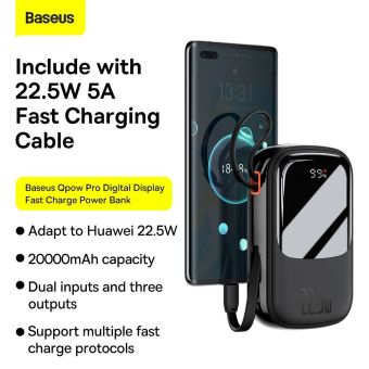 Baseus Qpow Pro Digital Display Fast Charge Power Bank 20000mAh 20W Type-C Black